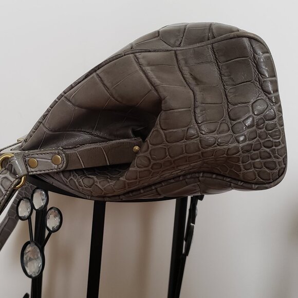 DANIER OLIVA-GREY CROCODILE LEATHER IMITATION BAG. - Picture 5 of 10